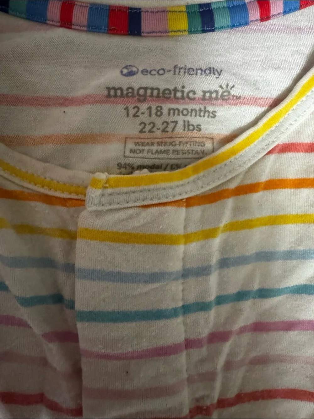 Magnetic Me White Footed Pajamas with Rainbow Stripes